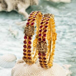 Fancy Gold Red Stone Bangles