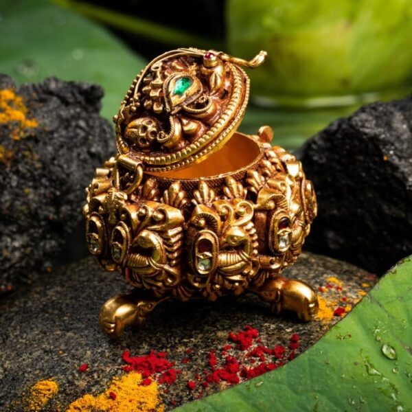 Gold Peacock Kumkum Holder